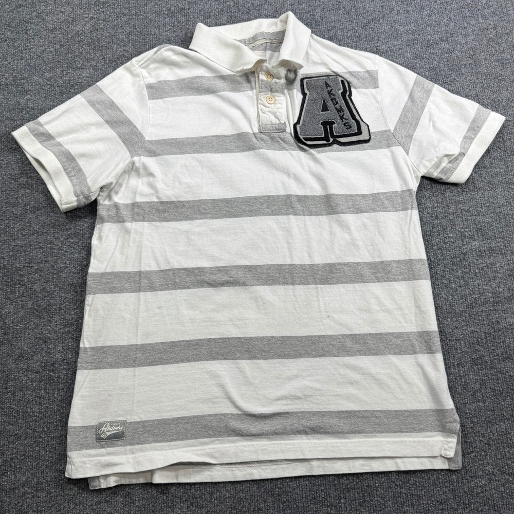 Akademiks Polo Shirt Mens 2XL White Gray‎ Striped Patch Y2K Streetwear 5096